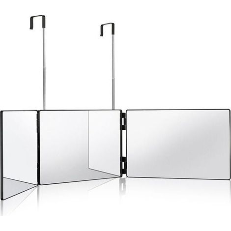 Miroir Grossissant 360 Degrés 3 Faces Portable Suspendu Hauteur Réglable Maquillage Coiffure Rasage Hommes Femmes Noir (1/4)