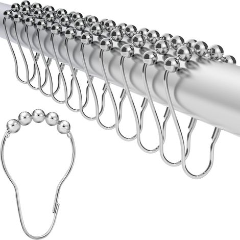 Lot de 12 Anneaux de rideau, Acier inoxydable, Glissement fluide, Crochets fermés, Pour salle de bain