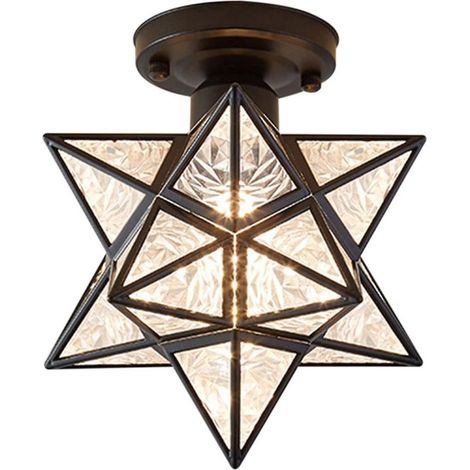 Plafonnier étoile à cinq branches, lampe de couloir, petit luminaire en fer forgé noir. (1/5)