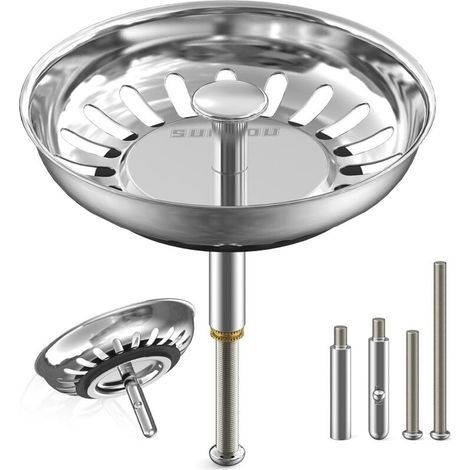 Bonde évier inox 79mm anti-obstruction – 2 goujons réglables + 1 goujon acier inox – Universelle et robuste (1/4)