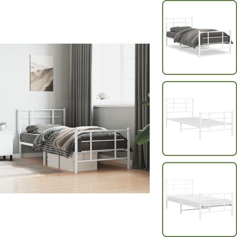 The Living Store Cadre de lit métal sans matelas avec pied de lit blanc 90x190cm - Cadre De Lit - Lit Simple - Lit Metal - Lit Blanc - Meuble Chambre (1/5)
