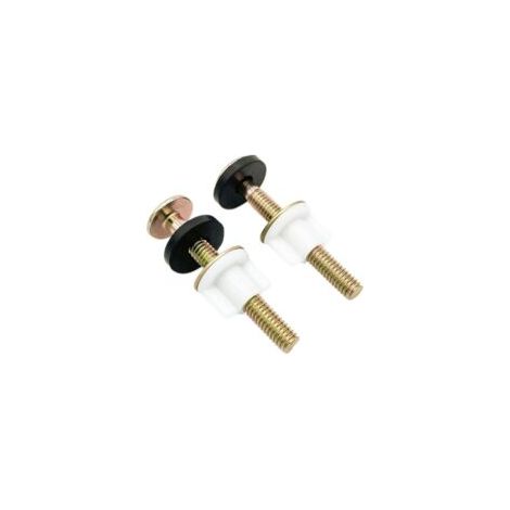 Set mit 2 universellen Ersatzschrauben für WC-Sitze, robuste Scharnierschrauben mit weißen Kunststoffmuttern, Metall- und Gummischeiben. – Crezuo