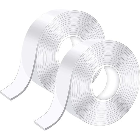 Cinta adhesiva de doble cara superfuerte de 5 m, lavable, transparente, extraíble y sin dejar rastro (2 unidades) (1/5)
