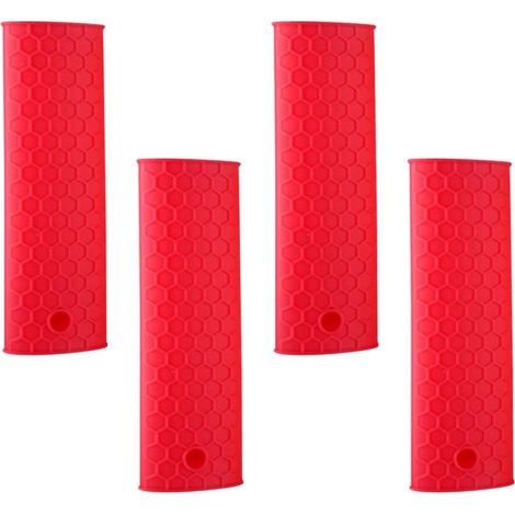 Lot 4 manchons de poignées de casseroles en silicone rouge, résistant chaleur et antidérapant, pour et poêles à frire (1/5)