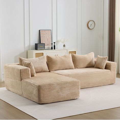 Canapé d'angle en L 279cm, Canapé modulable 3 places, Canapé en velours côtelé convertible,Assise profonde,Sans montage,beige (1/5)