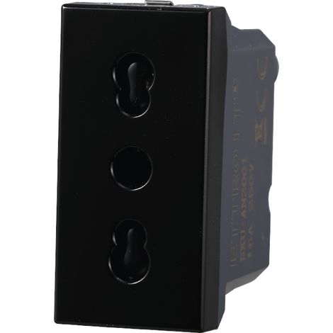 Presa bipasso compatibile Bticino Axolute 2P+T 10/16A 250V colore nero Ettroit AN2001 (1/3)