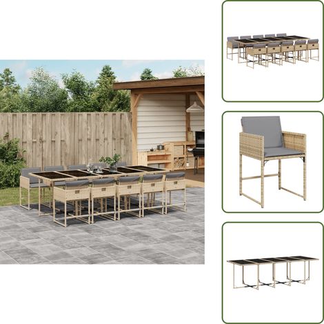 Ratán sintético - vidaXL Set comedor de jardín 11 pzas con cojines ratán sintético beige - Cojines para sillas