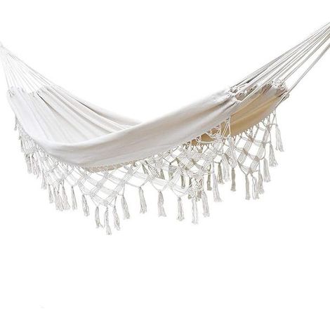 Hamac bohème pour 2 personnes, hauteur réglable, hamac double à franges, idéal pour la terrasse (support non inclus) (1/5)
