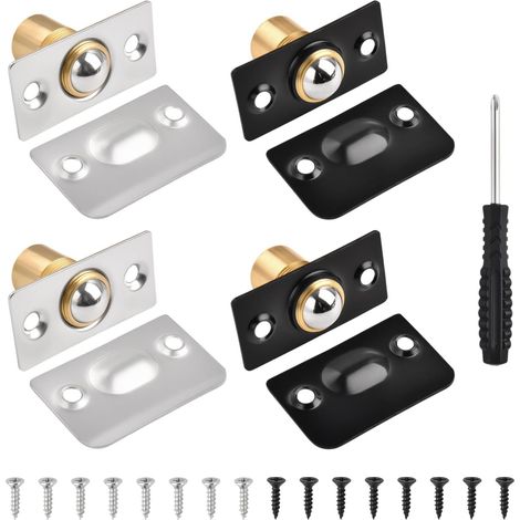 Lot de 4 Ferme-portes à Bille pour Portes de Placard, Ferrure à Bille à Roulement Réglable, Loquet à Bille à Enfoncement, Corps en Laiton avec Plaque de Frappe en Acier Inoxydable (1/5)