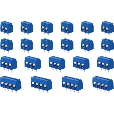 100 Pièces PCB Vis Connecteur, 5mm Pas 2 Broches / 3 Broches / 4 Broches PCB Bornier à Vis, Bleu (1/4)