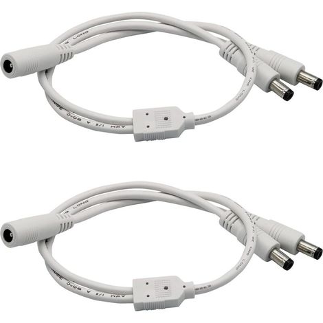 Packung mit 2 Stromverteilerkabeln 5,5 x 2,1 mm, 1 Buchse auf 2 Stecker, 2-Wege-DC-Y-Verteilerkabel für LED-Streifen (1/4)