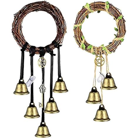 Lot de 2 clochettes de sorcière pour poignée de porte, carillons éoliens wiccans faits main, clochettes wiccanes. (1/5)
