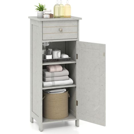 COSTWAY Bathroom Storage Cabinet Floor Standing Wooden Cupboard-Grey (1/5)