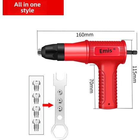 pistolet à riveter électrique, tête de conversion, cloueuse pneumatique, machine à riveter, pistolet à riveter pneumatique, pistolet à écrous (une pièce [50/boîte]) (1/5)
