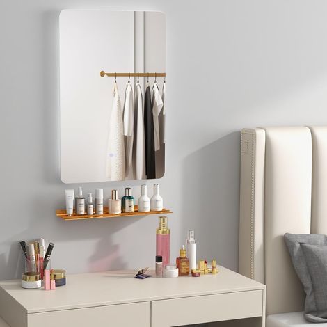 COSTWAY Miroir LED Salle de Bain 70 x 50 cm, Miroir Mural Rectangulaire Antibuee, 3000-6000k, Luminosité Réglable, Grand Miroir Mural, Interrupteur Tactile, Function Mémoire, Support de Rangement (1/3)