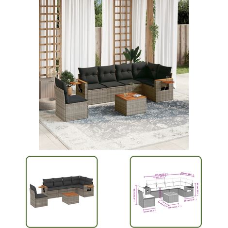 The Living Store Salon de jardin avec coussins 7 pcs gris résine tressée - Salon De Jardin - Canapé Extérieur - Mobilier De Jardin - Set Salon - Résine Tressée (1/3)