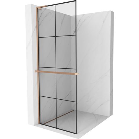 Mexen Kioto+ L Duschwand mit Ablage Walk-in 80 x 200 cm, schwarz gemustert, gebürstetes Messing - 800-080-123-65-77 (1/5)