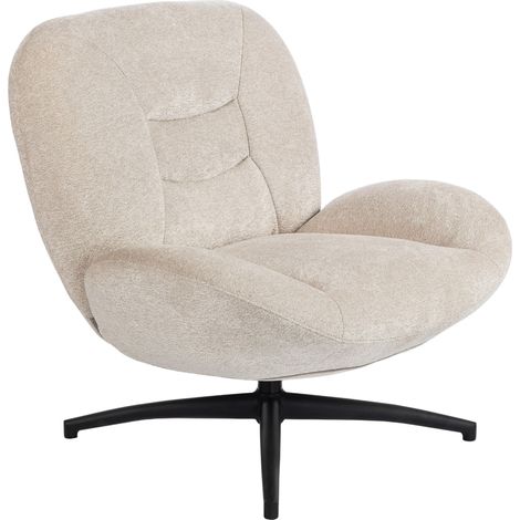 Fauteuil pivotant rembourré blanc crème, revêtement tissu, piètement acier, rembourrage coton PP (1/5)