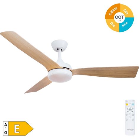 Ventilador de techo "Cefalú" con luz LED regulable y mando a distancia (48W 3CCT 1534lm) color blanco y efecto madera (1/5)