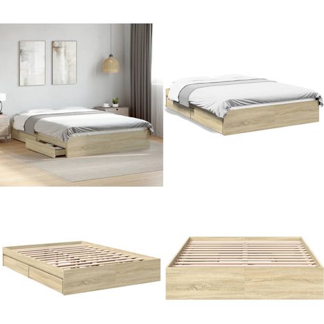Cadre de lit avec tiroirs sans matelas chêne sonoma 120x190 cm - Cadre De Lit - Lit Double - Lit Avec Tiroirs - Meuble Chambre - Bois D'ingénierie - Home & Living (1/5)