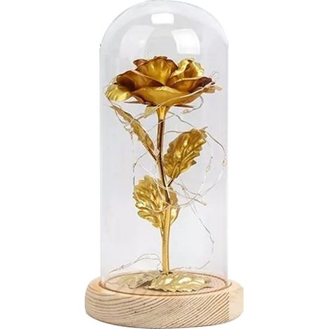 Bouquet de roses artificielles lumineuses LED romantiques décor or pour Saint-Valentin anniversaire (1/5)