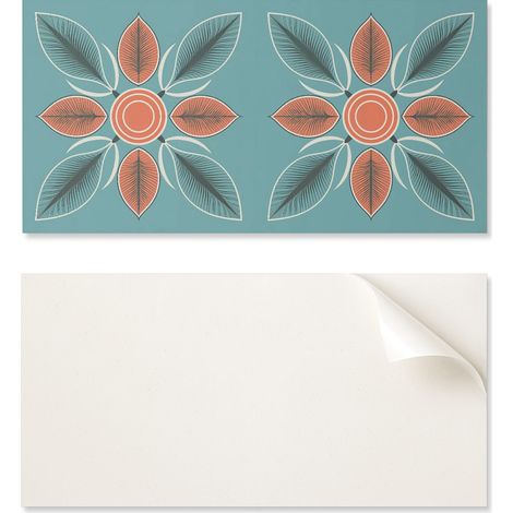 Panel de vinilo decorativo para cocina o ba帽o, 100x50 cm, estampado floral con hojas.