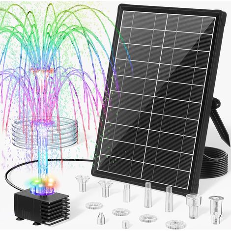 Pompe de Fontaine Solaire 8W avec Batterie de Secours, Lumières LED, 8 Buses et Tuyau PVC pour Bac à Oiseaux, Bassin Extérieur, Décor Aquatique de Jardin (1/5)