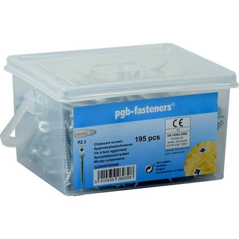 Seau de 195 Vis bois agglo 5X60 Tête fraisée Pozi N°2 Acier zingué (1/2)