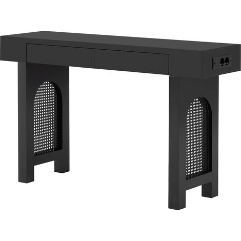 Consola de entrada negra de MDF con 2 cajones, puertos USB y Type-C, 120 x 35,5 x 76,5 cm (1/5)