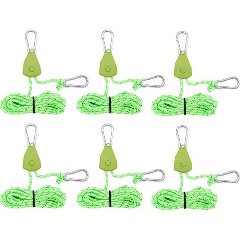 6 Pièces Cordes à Cliquet avec Crochets,1/8 Corde Réfléchissante avec Ajusteur,Ø4mm Longueur 4M Cordes à Cliquet Réglable avec Crochets,pour Camping,Randonnée,Tente,Bâche,Auvent (Vert)