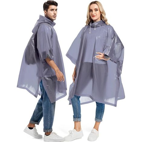 Lot de 2 ponchos de pluie semi-transparents en EVA gris-violet unisexe, taille 140×110 cm avec capuche et fentes latérales, vêtements de pluie imperméables réutilisables adaptés aux sacs à dos, randon (1/5)