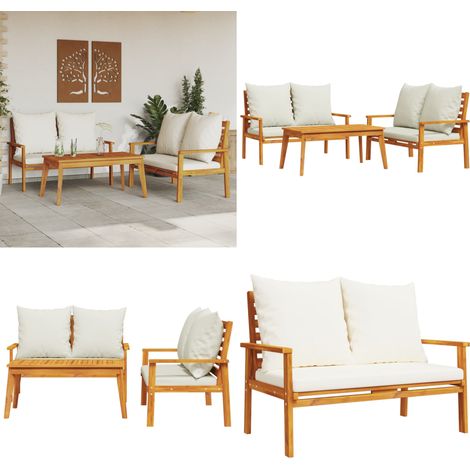 Salon de jardin 3 pcs avec coussins bois massif d'acacia - Salon De Jardin - Mobilier De Jardin - Set De Salon Extérieur - Table Basse - Chaise Longue - Home & Living (1/5)