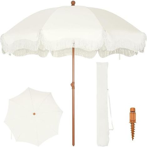 Parasol de plage de 2 m avec vis à sable UV 50+ Parasol à franges pour plage, jardin, terrasse Pour piscine et terrasse (1/5)