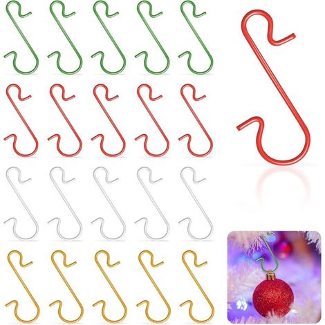 Bardusch-120 crochets boules Noël métal en S, 4 couleurs (or/argent/rouge/vert) pour sapin maison (1/5)