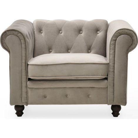 Grand fauteuil Chesterfield velours Taupe