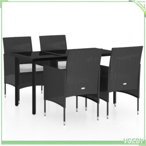 Ensemble à manger de jardin - FAFEICY - 3099283 - Noir - 5 pièces (1 table, 4 chaises) - Coussins (1/5)