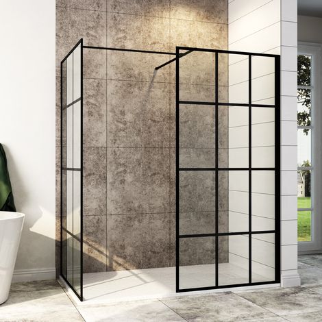 ELEGANT 1000mm Walk in Shower Door Wet Room, 900mm Side panel, Reversible Shower Screen Panel 8mm Safety Glass, Matte Black Walkin Shower Enclosure Cubicle with 1500x900mm Shower Tray (1/5)