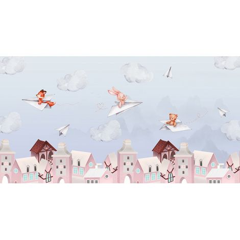 Papier peint panoramique Enfants - Village Animaux - 130 cm x 69 cm (1/2)