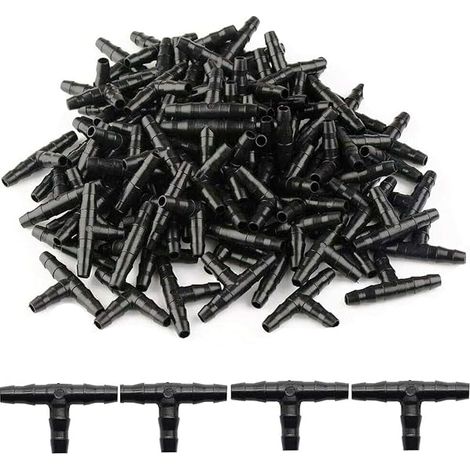 100 Pcs Tee Raccord de Tuyau 4/7mm- T Raccord Connecteur PVC d'arrosage Buse d'atomisation Goutte à Goutte Micro Spr