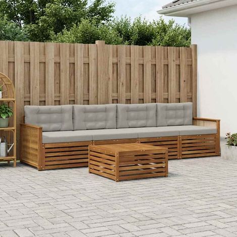 vidaXL Outdoor-Sofagarnitur mit Kissen 5 pcs Natürlich und Hellgrau (1/5)