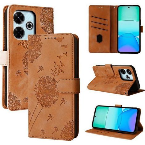 Coque Xiaomi Redmi 13 4G Pissenlit Housse en Cuir PU Xiaomi Redmi 13 4G Étui à Fermeture Magnétique Portefeuille Étui Brun (1/5)