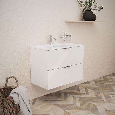 Inda - Badezimmerschrank B.80 mit glänzendem Waschbecken / Hochglanzweiß 2 Schubladen - Topazio (1/5)