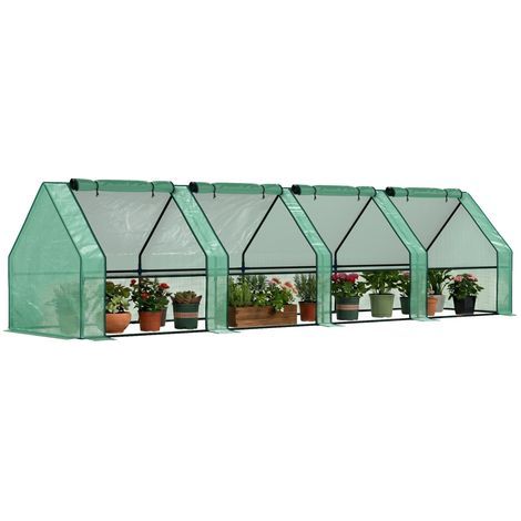 Mini serra da giardino, mini serra a tunnel con 4 finestre e zip avvolgibili, acciaio PE 140 g/m² anti-UV, 360x90x90 cm, verde (1/5)