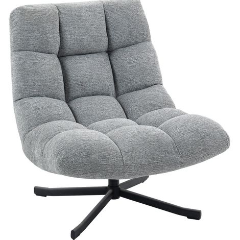 Poltrona lounge girevole grigia effetto chenille, seduta ampia e base in acciaio (1/5)