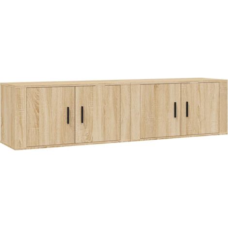 Lot de 2 meubles TV muraux design classique avec grand espace de rangement 80 x 34,5 x 40 cm en bois d'ingénierie chêne sonoma (1/5)