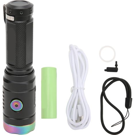 Lampe de poche L3 LED mini puissante noire, portable avec batterie et câble de données pour camping randonnée marche (1/5)