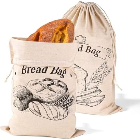 2 sacs à pain non blanchis, 17,8x11,8 pouces, réutilisables et lavables, pour bagels, toasts, croissants faits maison (Kaki)