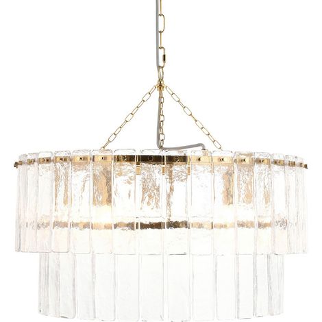 Endon Karine Suspension en laiton vieilli brossé et verre texturé transparent fait main, 5 ampoules E14