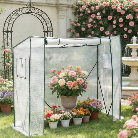 Pflanzengewächshaus 200x77x169 cm PE Stahl Weiß für Garten OKMYHOME (1/5)