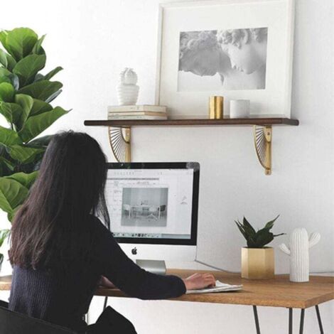 NALOOKAMIC  Equerre Etagere Art déco 20 / 30cm, étagères flottantes murales Design doré, Support Etagere en Forme d'éventail ，Lot de 2